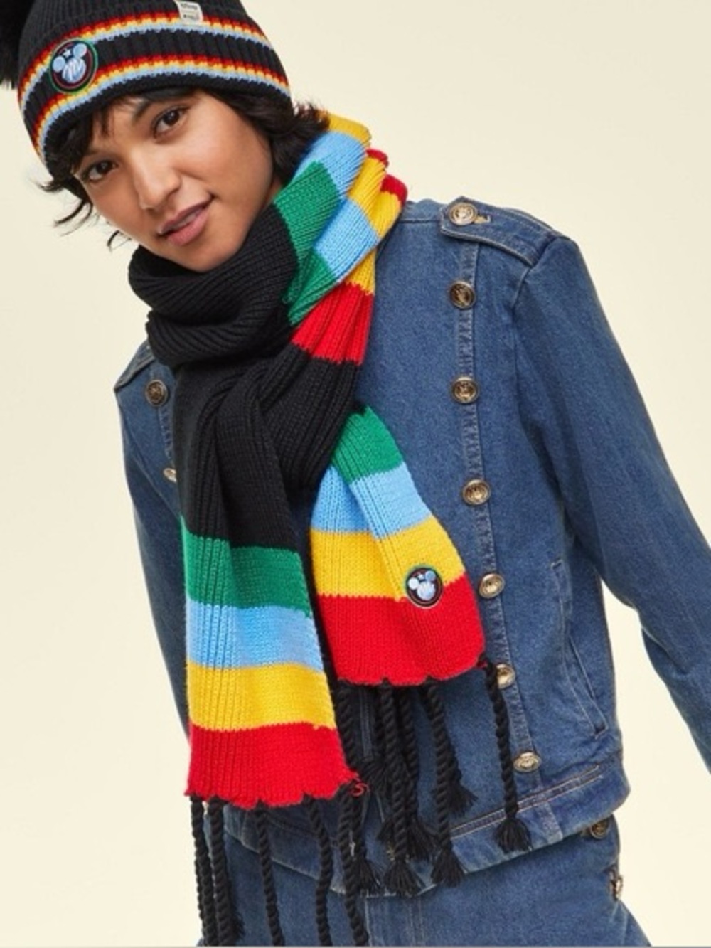 Macys x Disney Multicolor Striped Knit Scarf and Hat Set